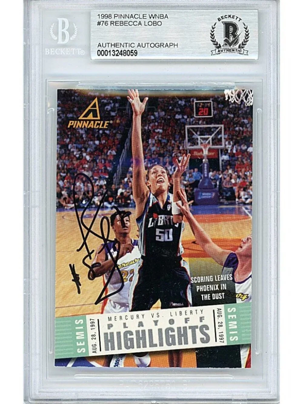 Rebecca Lobo Liberty Signed 1998 WNBA Pinnacle Basketball Card Beckett Autograph